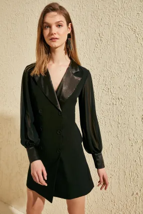 17584 Black Satin Collar Jacket Dress