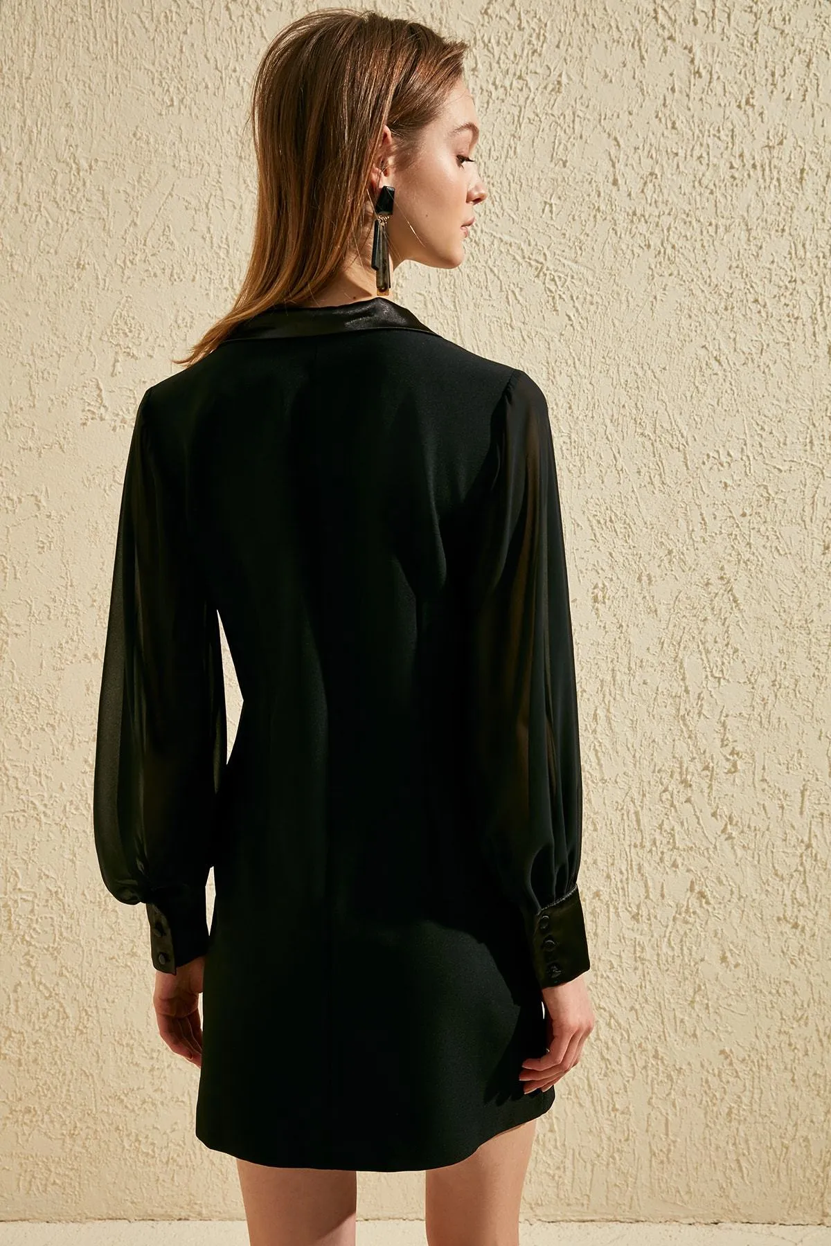 17584 Black Satin Collar Jacket Dress