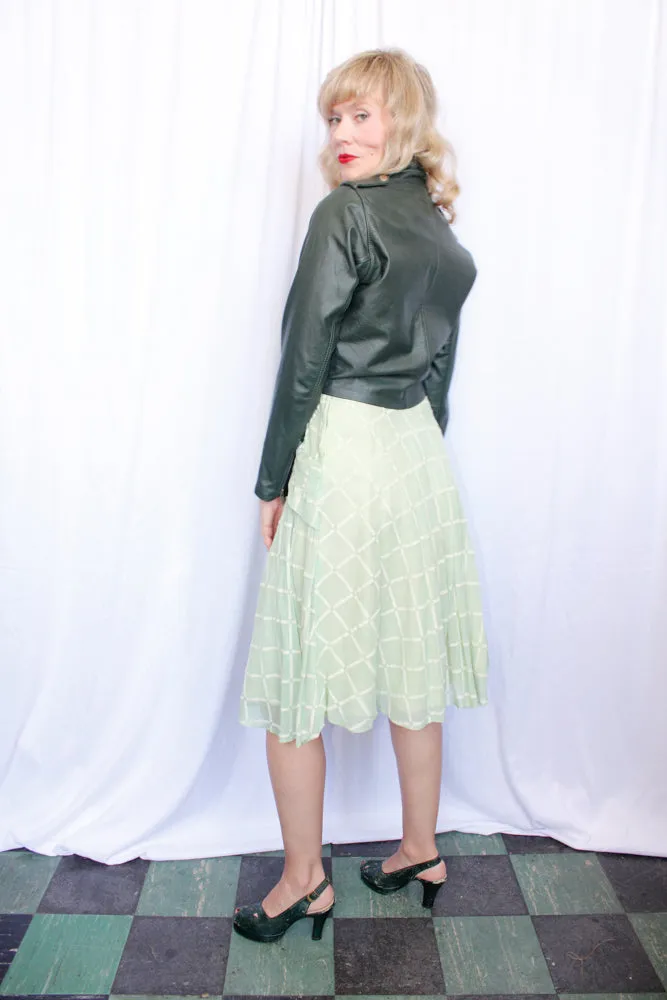 1990s Dark Green Leather Motorcycle Jacket - XS/S