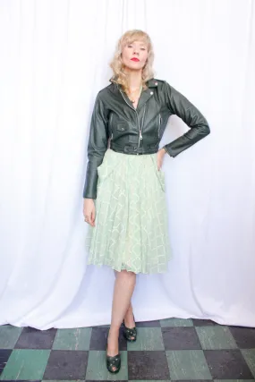 1990s Dark Green Leather Motorcycle Jacket - XS/S