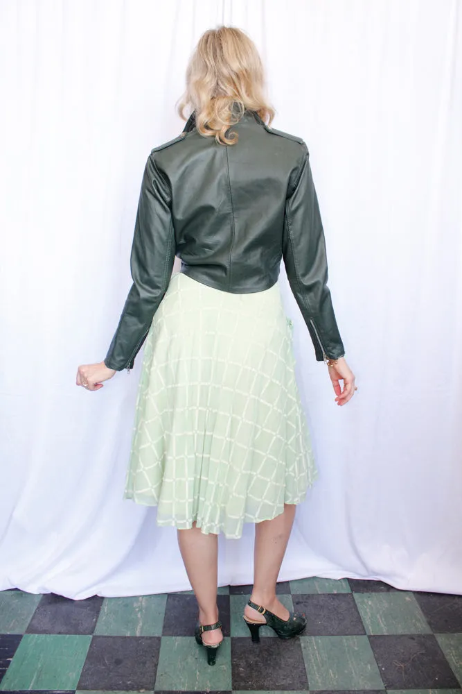 1990s Dark Green Leather Motorcycle Jacket - XS/S