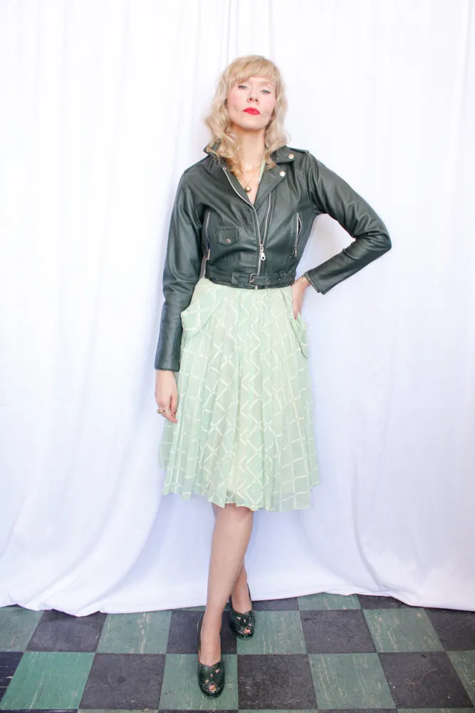 1990s Dark Green Leather Motorcycle Jacket - XS/S
