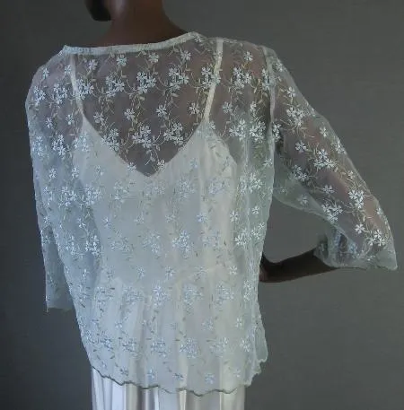 60s Wedding Guest Jacket Semisheer Top Eyelet Embroidered Peekaboo Vintage Women's L/XL VFG Sheer