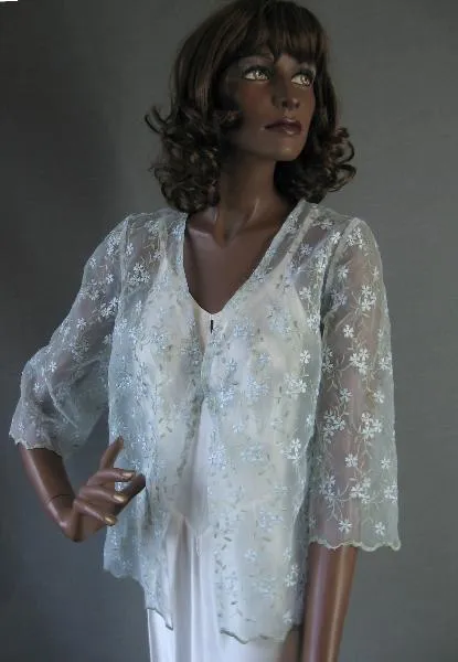 60s Wedding Guest Jacket Semisheer Top Eyelet Embroidered Peekaboo Vintage Women's L/XL VFG Sheer