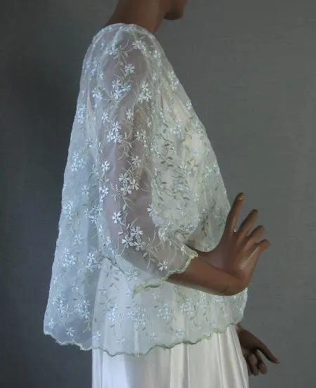 60s Wedding Guest Jacket Semisheer Top Eyelet Embroidered Peekaboo Vintage Women's L/XL VFG Sheer
