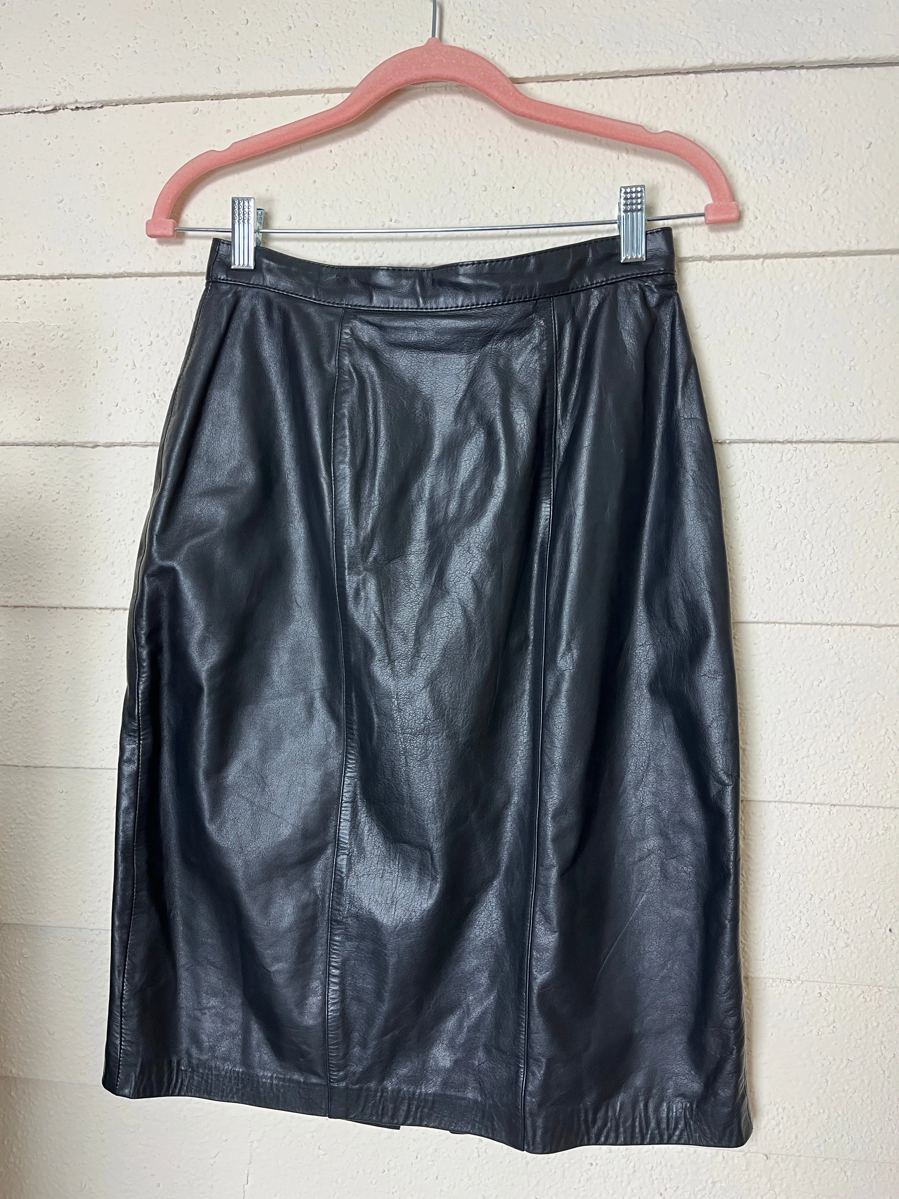 80s BLACK LEATHER SKIRT