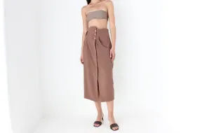 80s Surrealist Asymmetric Linen High Waist Midi Skirt