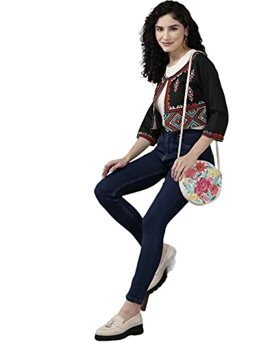 Aarika Womens Black Color Cotton Ethnic Jacket (JK-W-AK-506-BLACK-42)