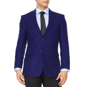 Adam Baker Men's Single Breasted 100% Wool Ultra Slim Fit Blazer/Sport Coat - Blue Plaid