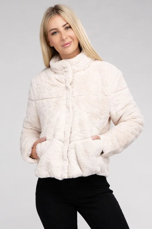 Ambiance Apparel Junior Fluffy Zip-Up Sweater Jacket