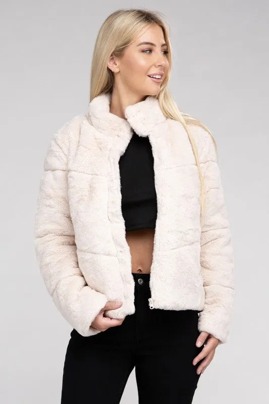 Ambiance Apparel Junior Fluffy Zip-Up Sweater Jacket