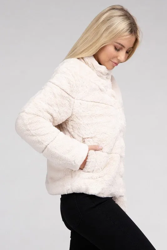 Ambiance Apparel Junior Fluffy Zip-Up Sweater Jacket