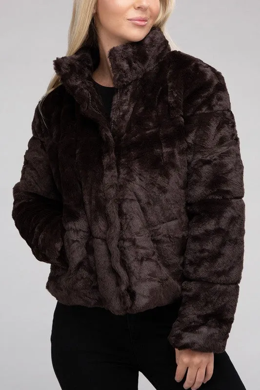 Ambiance Apparel Junior Fluffy Zip-Up Sweater Jacket