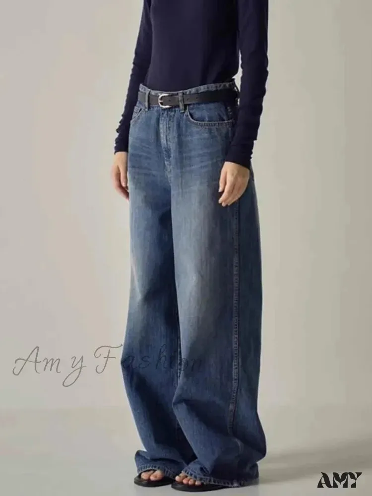 Amy Fashion - Spring Fall New High-waisted Wide-leg High Quality Long Baggy Y2K Jean