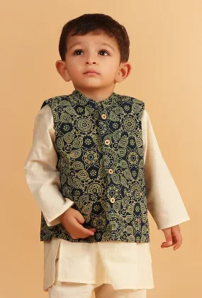Arth Indigo Ajrakh Print Cotton Nehru Jacket