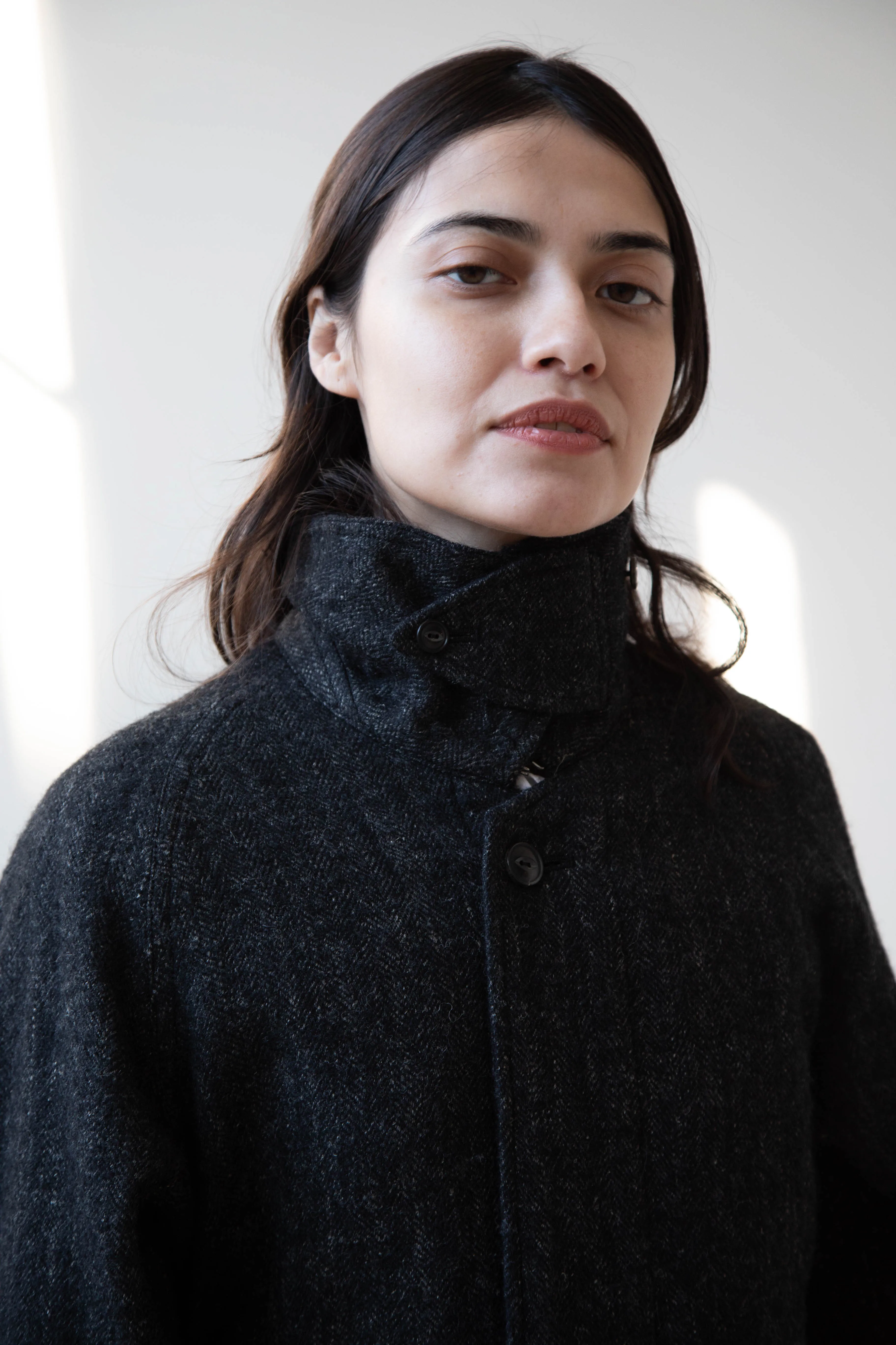 Arts & Science | Balmacaan in Wool Linen Milled Herringbone in Gray