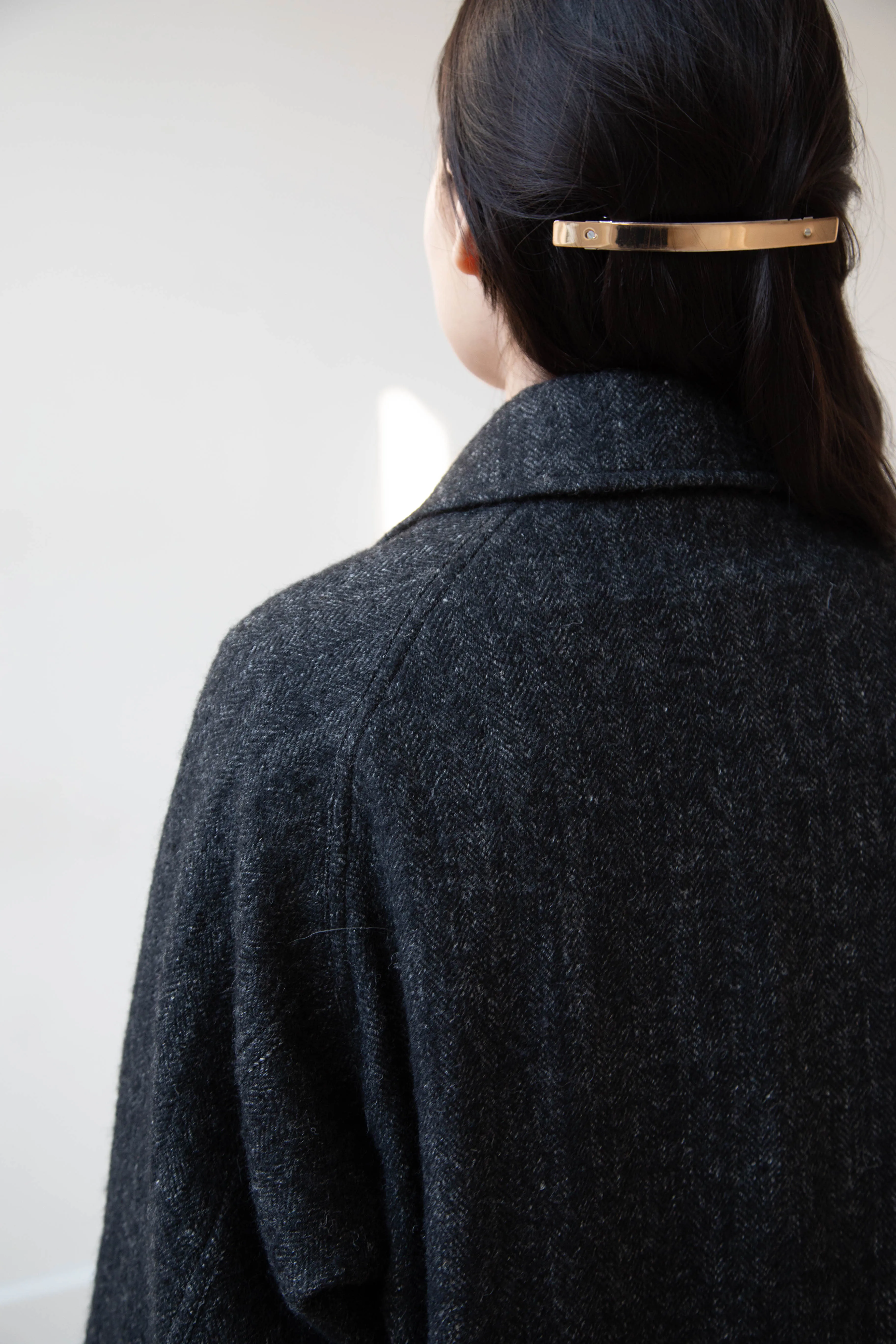 Arts & Science | Balmacaan in Wool Linen Milled Herringbone in Gray