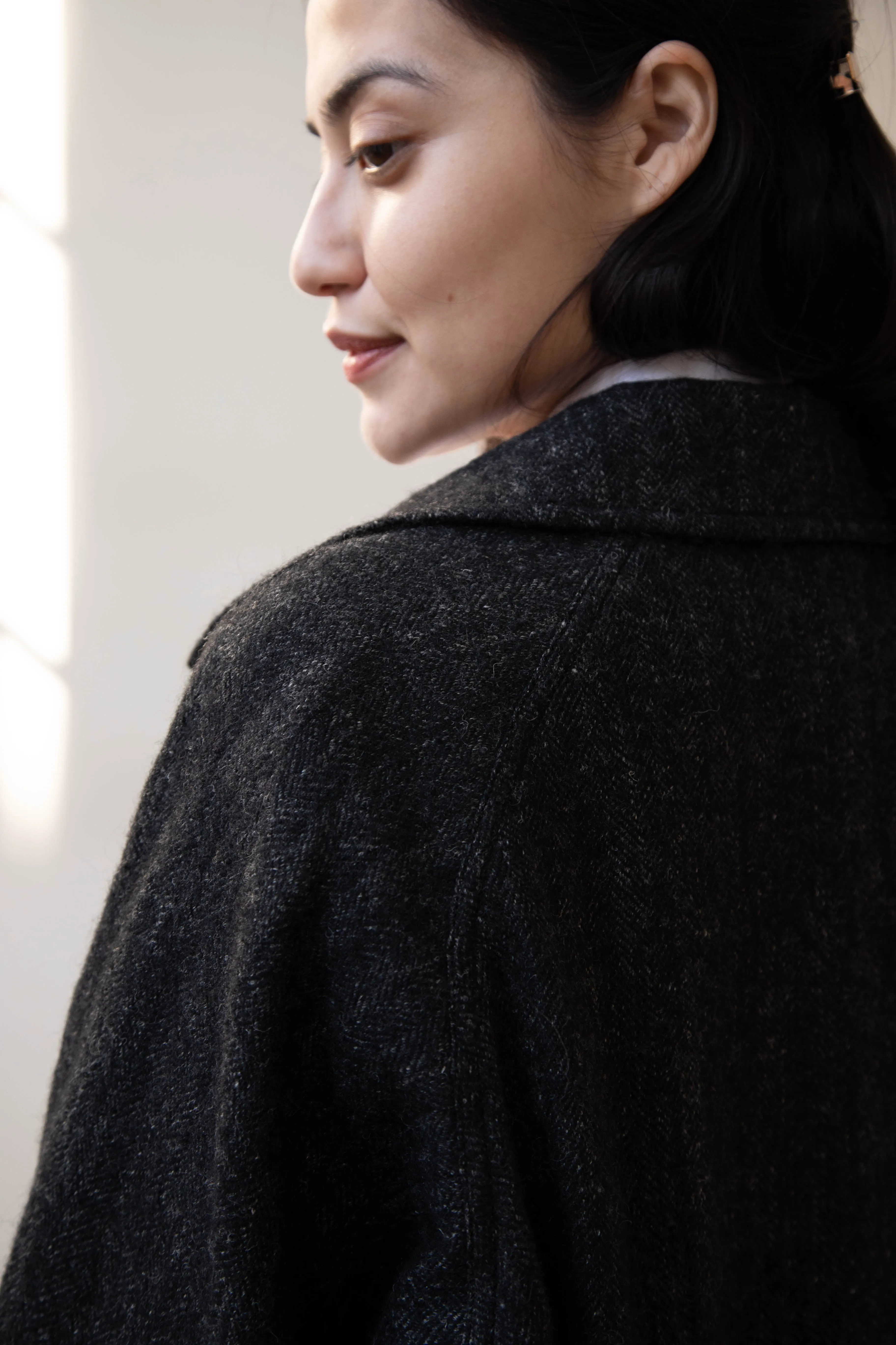 Arts & Science | Balmacaan in Wool Linen Milled Herringbone in Gray
