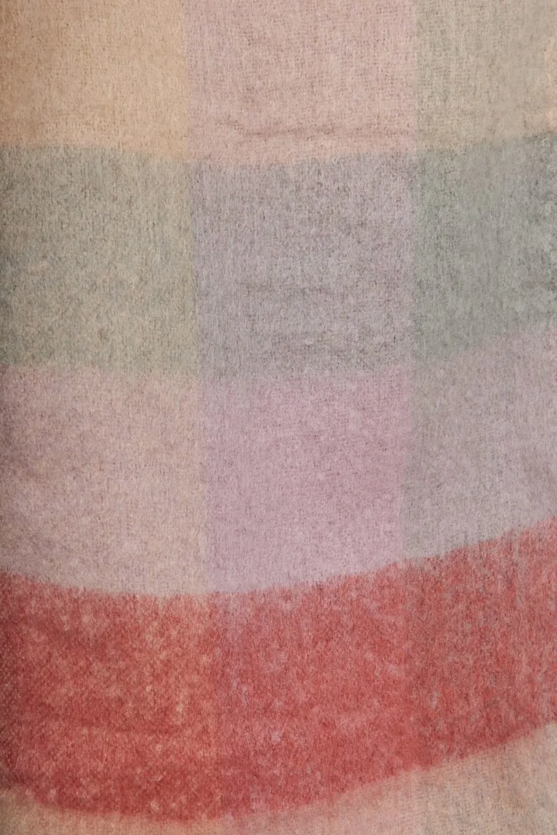 august   delilah Brooklyn Oversized Knit Scarf In Pink And Grey Checkerprint