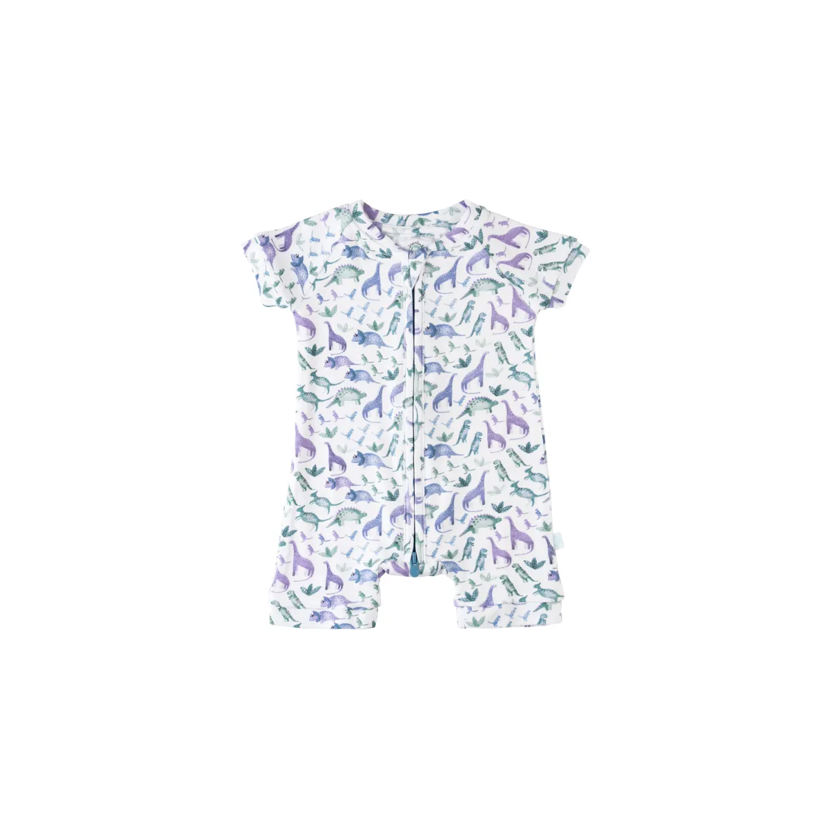 Baby Short-Sleeve Bamboo Romper - Dino Blue