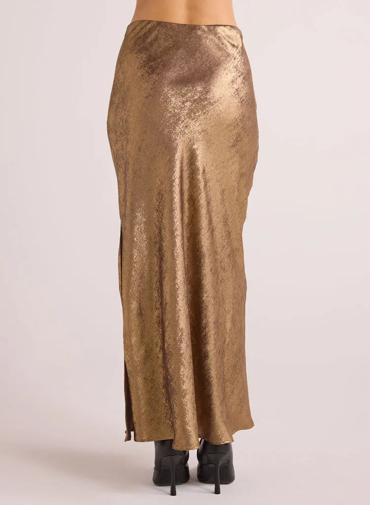 Bella Dahl Side Slit Bias Maxi Skirt - Gold Metallic