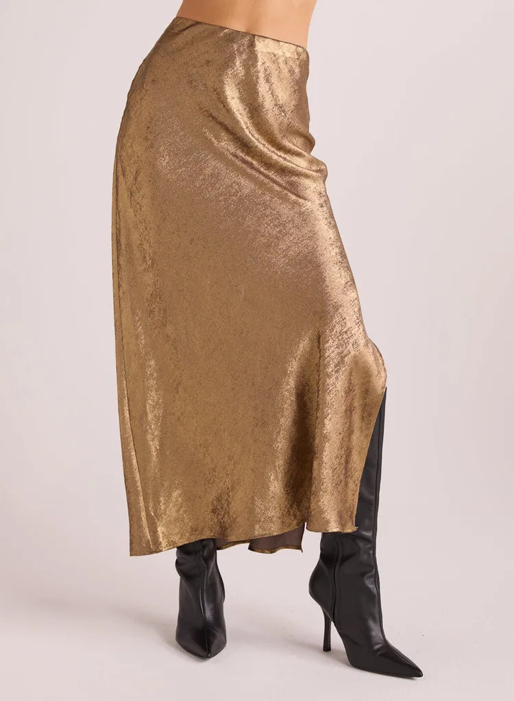 Bella Dahl Side Slit Bias Maxi Skirt - Gold Metallic