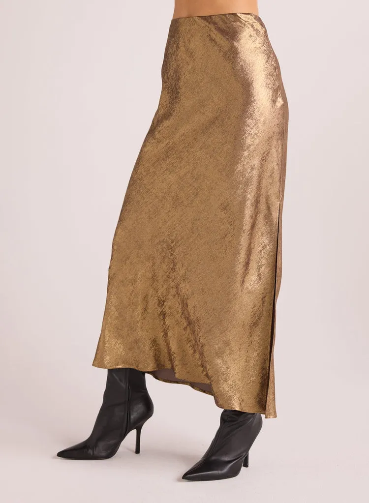 Bella Dahl Side Slit Bias Maxi Skirt - Gold Metallic