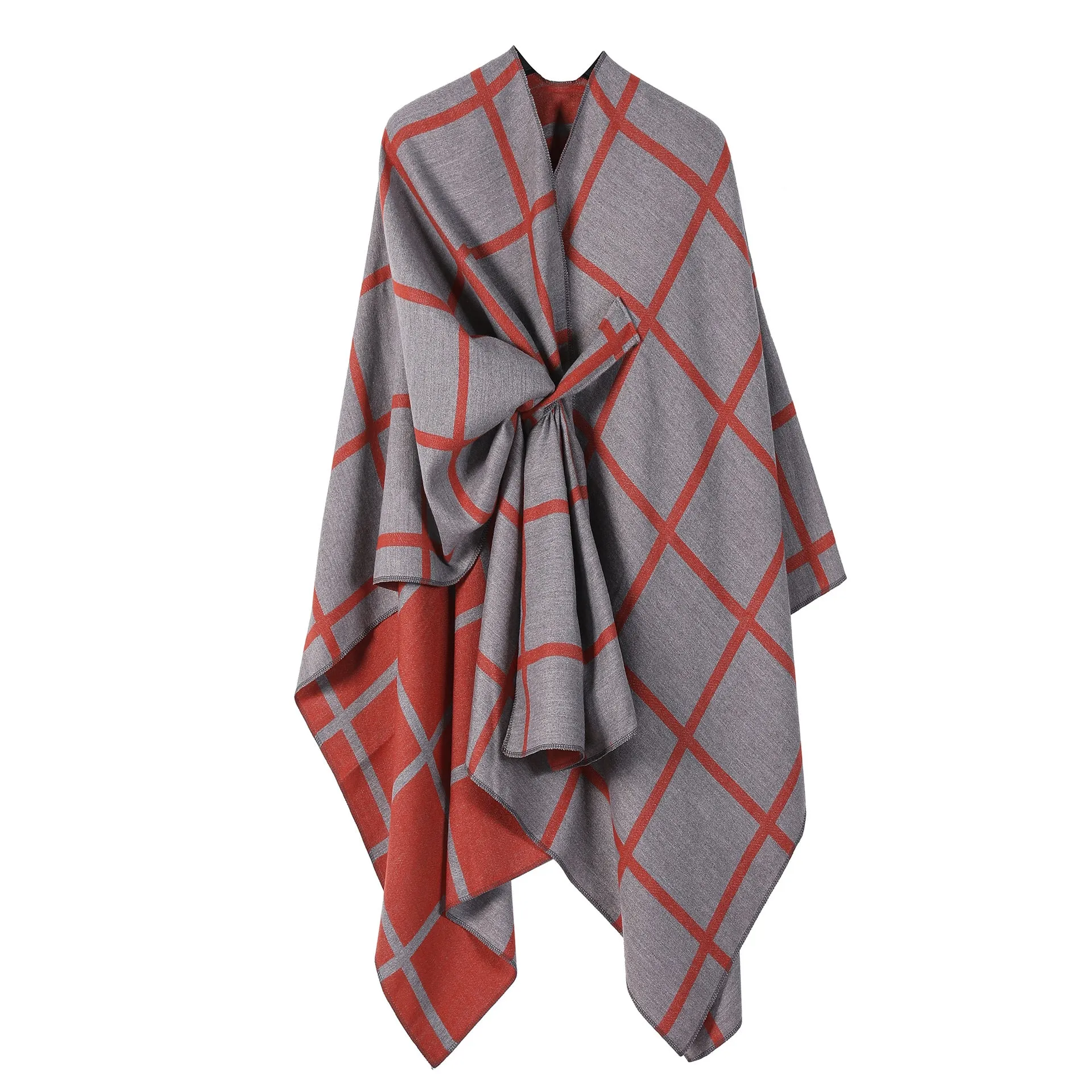Best-selling Side-tied Plaid Split Cape Warm Cross-border Scarf