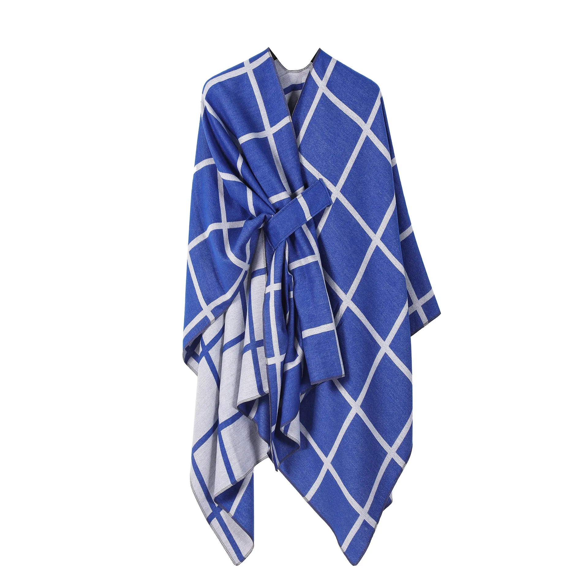 Best-selling Side-tied Plaid Split Cape Warm Cross-border Scarf