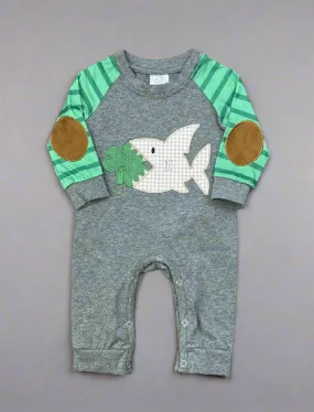 Bite 'o Luck Shark Striped Raglan Romper - Boys