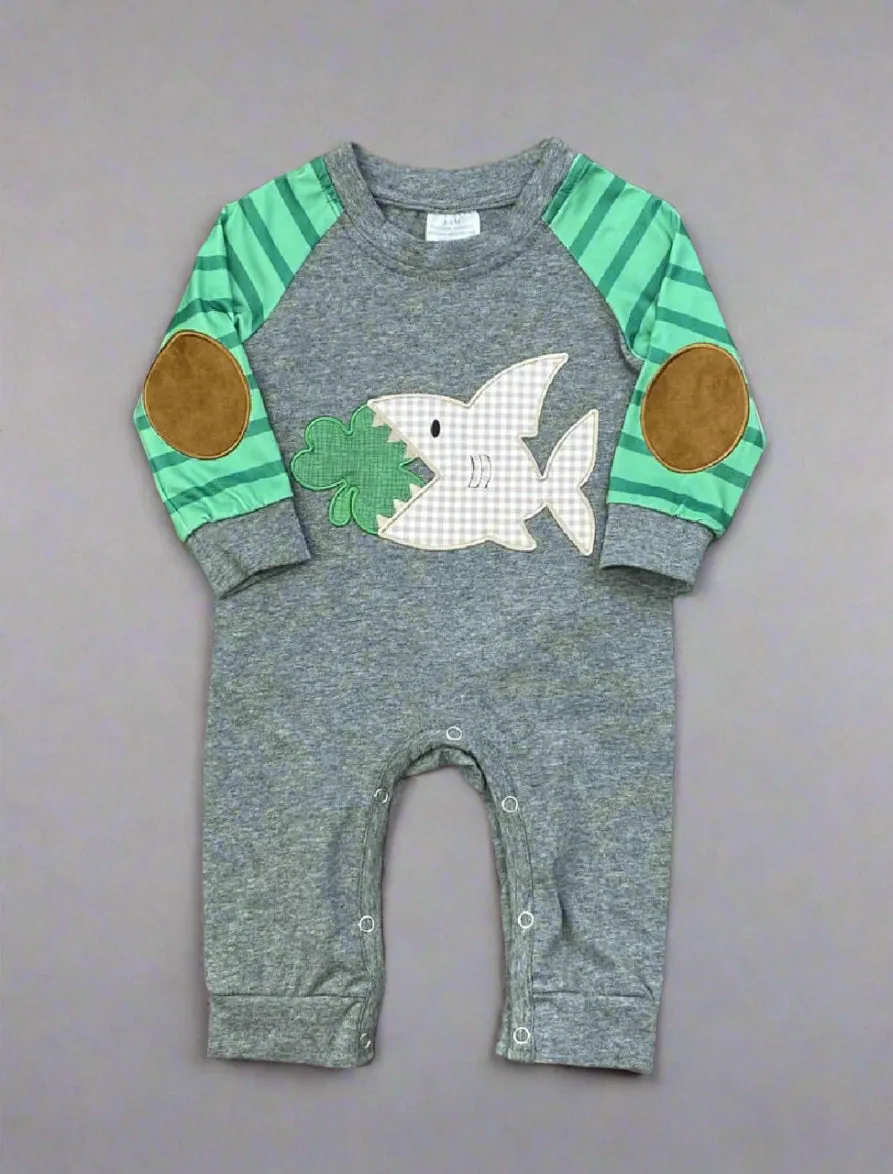 Bite 'o Luck Shark Striped Raglan Romper - Boys