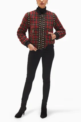 Black & Red Tweed Bomber Jacket