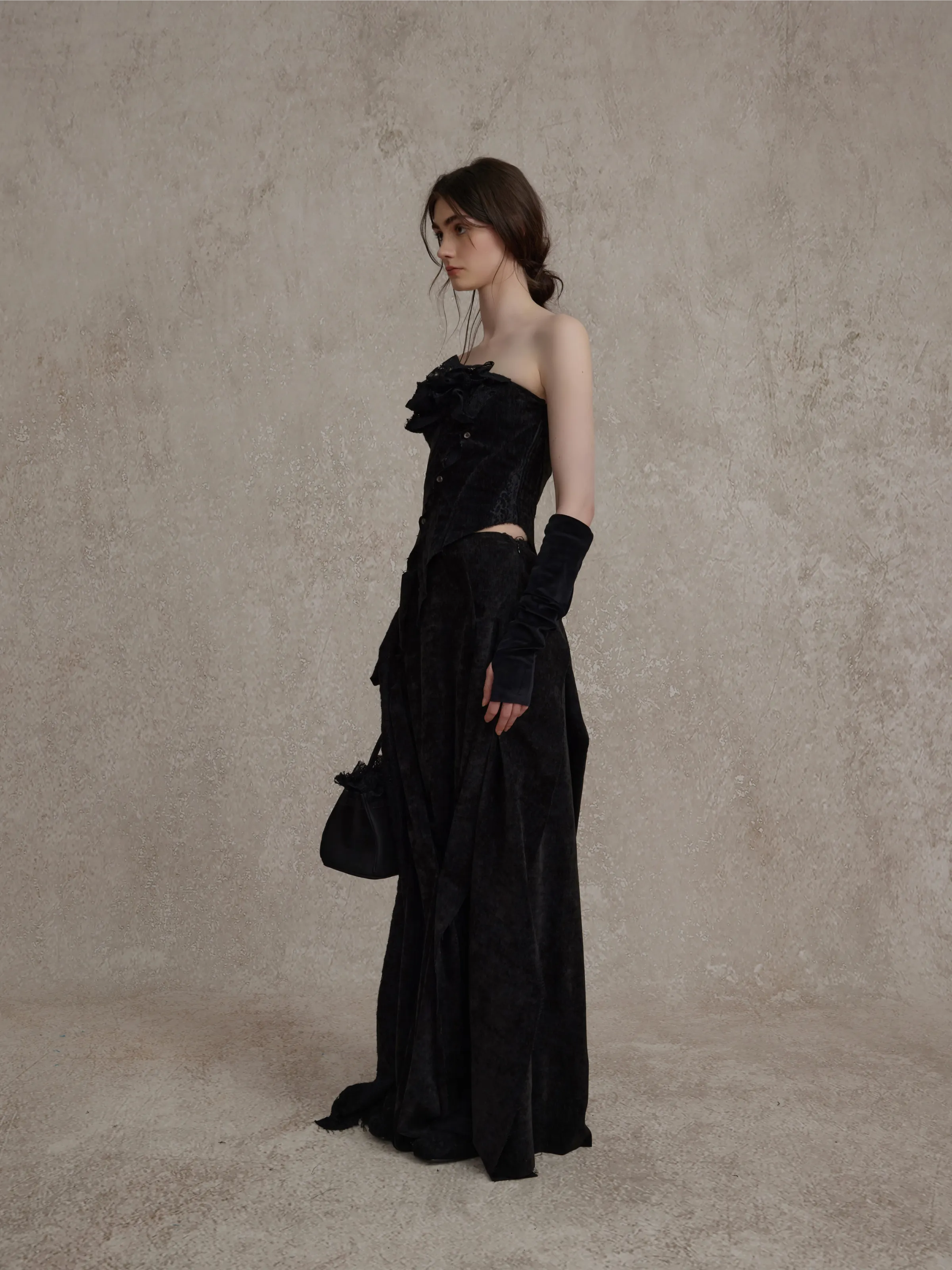 Black Velvet Lace Maxi Skirt