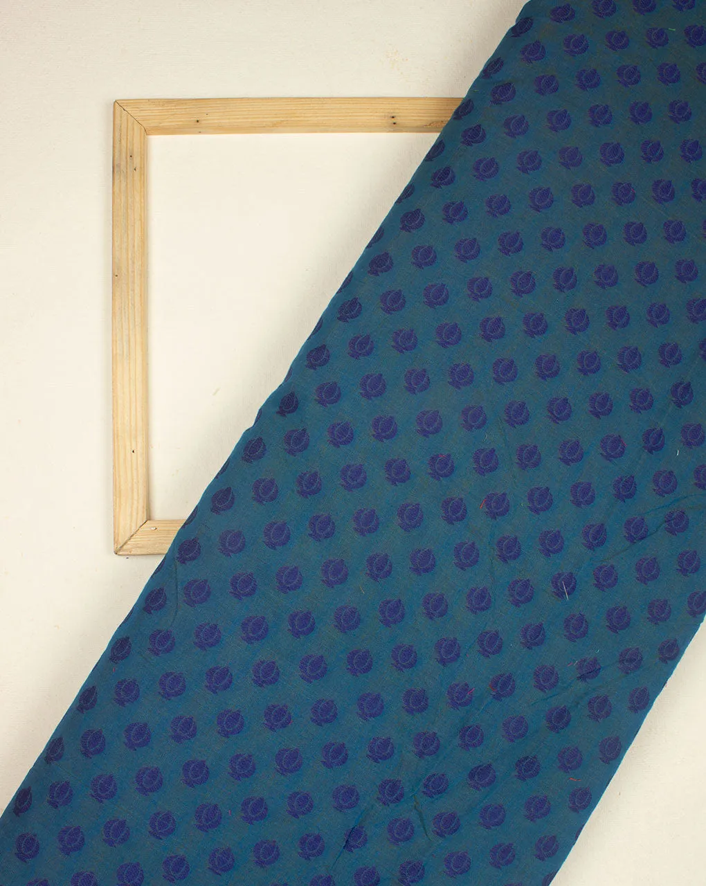 Blue Booti Pattern Zari Border Jacquard Chanderi Fabric
