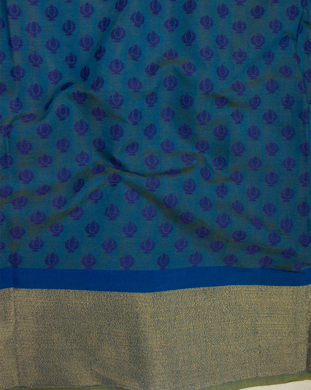 Blue Booti Pattern Zari Border Jacquard Chanderi Fabric