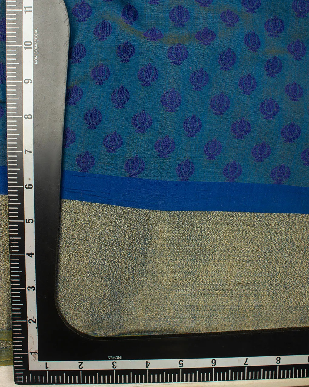 Blue Booti Pattern Zari Border Jacquard Chanderi Fabric