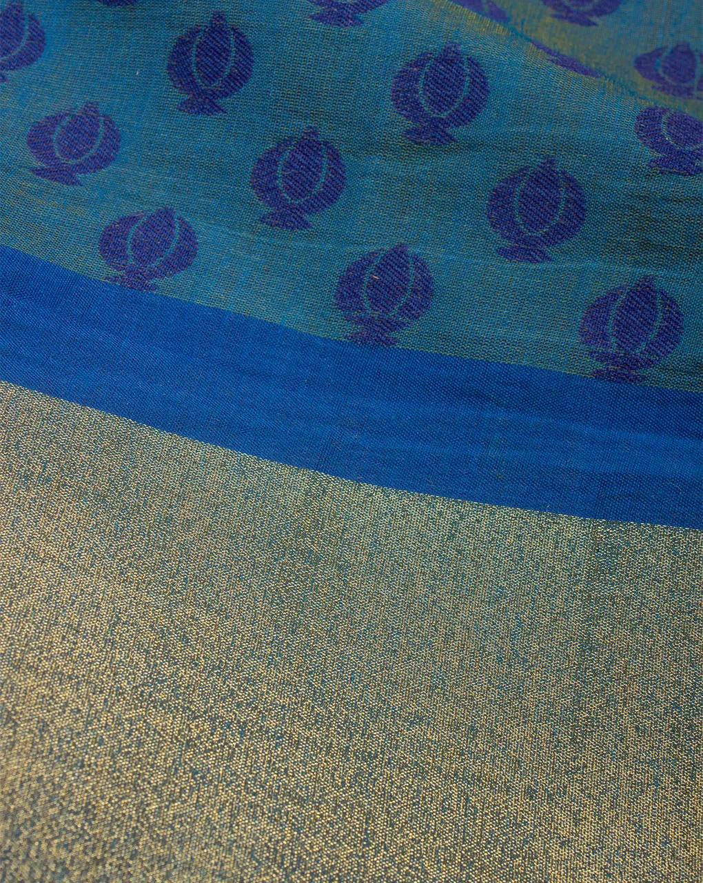 Blue Booti Pattern Zari Border Jacquard Chanderi Fabric