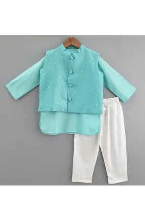 Blue mirror work jacket and kurta with pyjama
