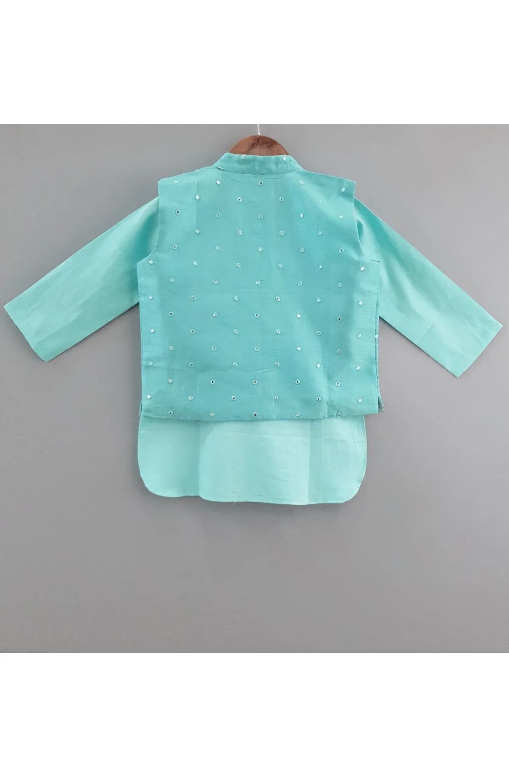 Blue mirror work jacket and kurta with pyjama