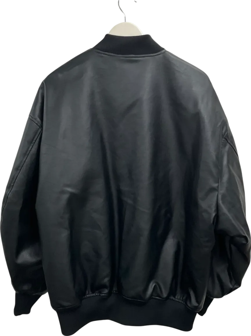 boohoo Black Faux Leather Oversized Bomber Jacket UK 12