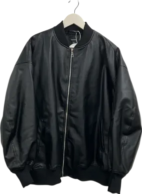 boohoo Black Faux Leather Oversized Bomber Jacket UK 12