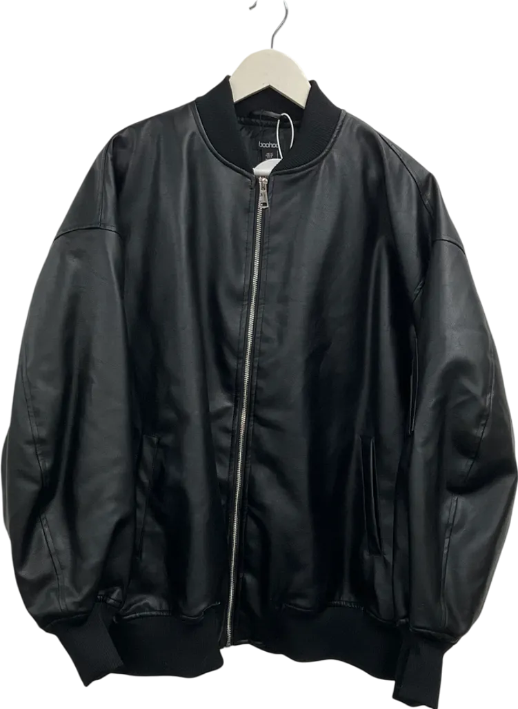 boohoo Black Faux Leather Oversized Bomber Jacket UK 12