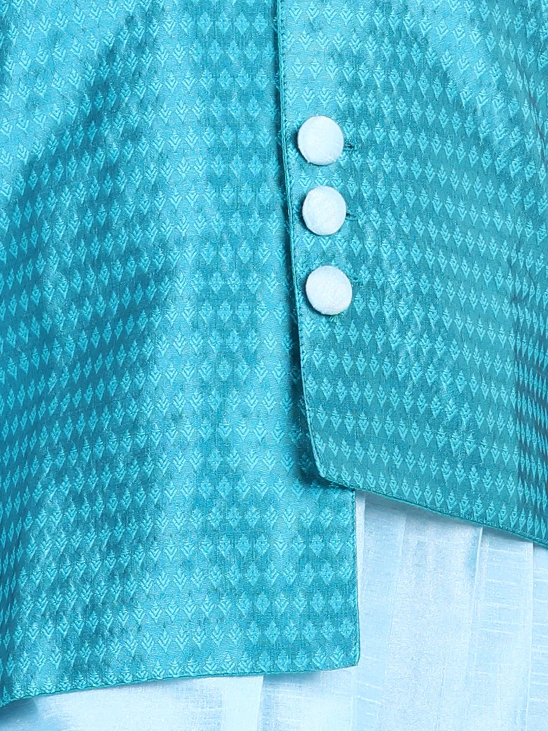 Boys Ethnic Festive Wear Assymetric Kurta Pajama with Jacquard Jacket- Blue