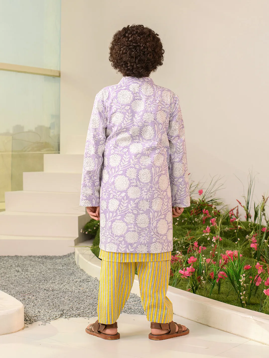 Boys Ethnic Motifs Printed Pure Cotton Kurta With Pyjamas Nahru Jacket