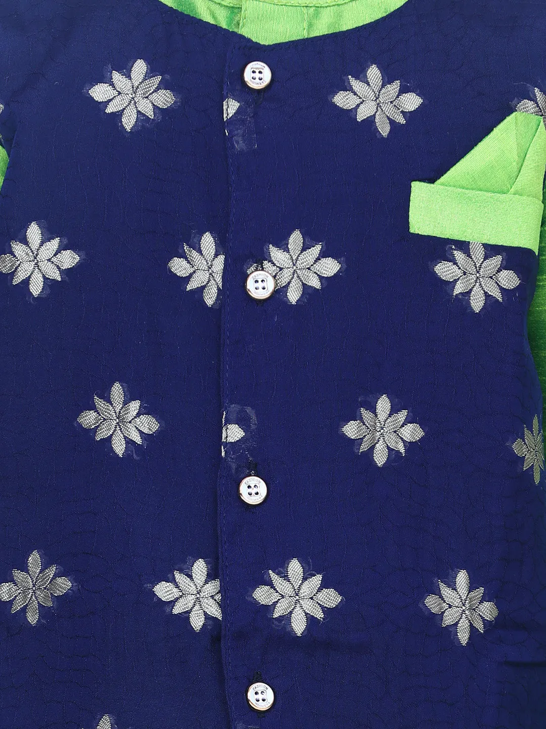Boys Ethnic Wear Attached Chiffon printed Jacket Full Sleeve Kurta Pajama- Green