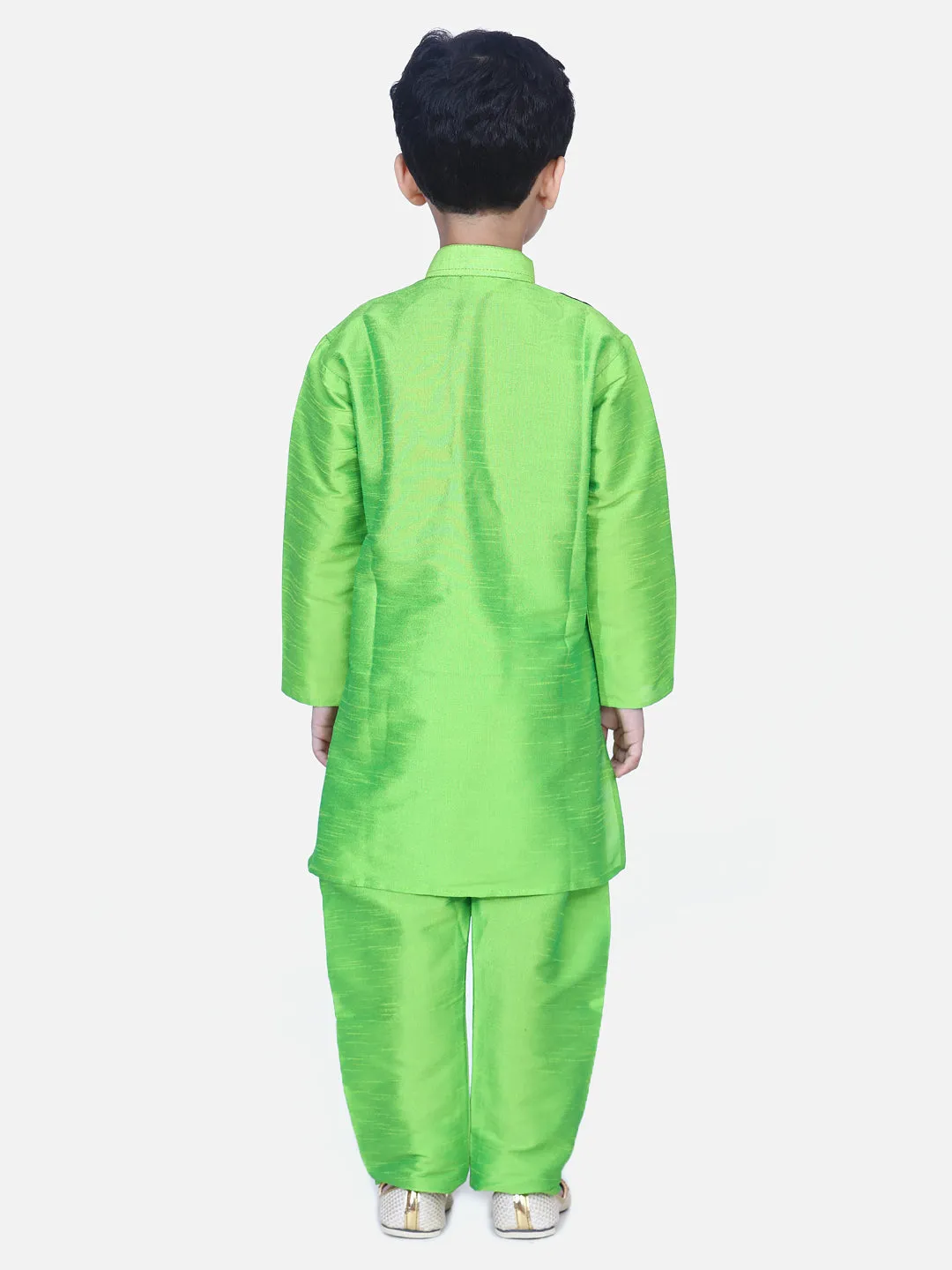 Boys Ethnic Wear Attached Chiffon printed Jacket Full Sleeve Kurta Pajama- Green