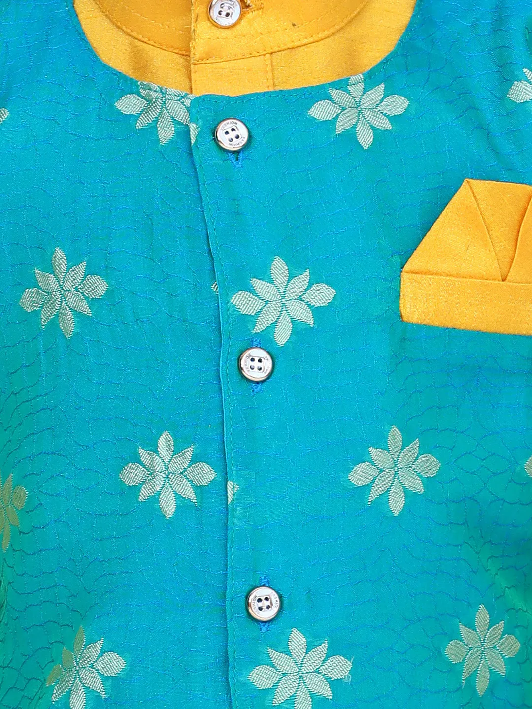 Boys Ethnic Wear Attached Chiffon printed Jacket Full Sleeve Kurta Pajama- Orange