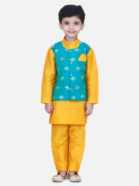 Boys Ethnic Wear Attached Chiffon printed Jacket Full Sleeve Kurta Pajama- Orange