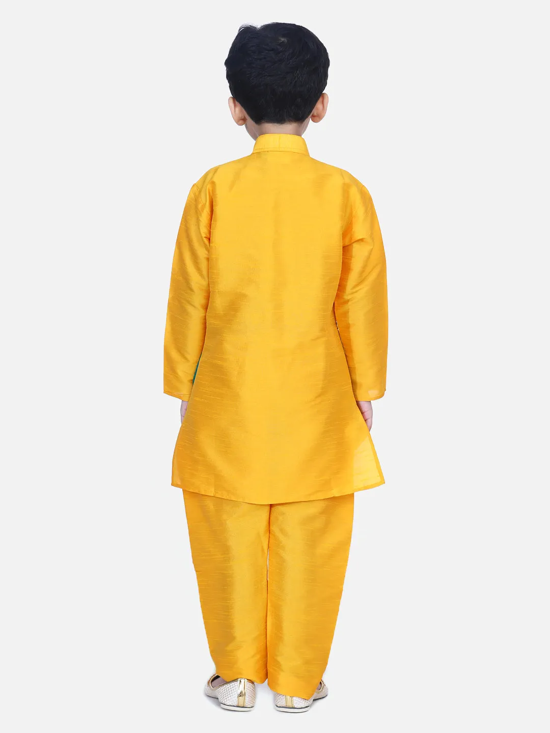 Boys Ethnic Wear Attached Chiffon printed Jacket Full Sleeve Kurta Pajama- Orange