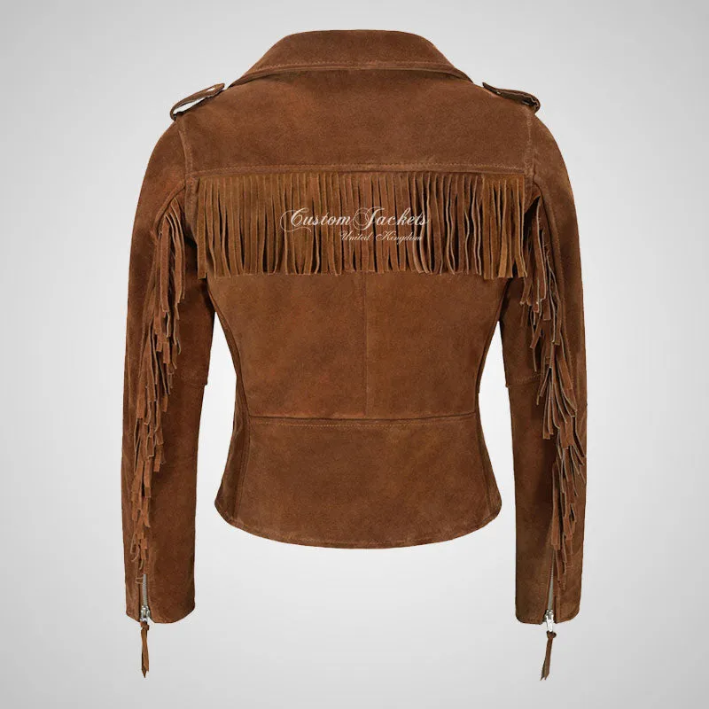 BRANDO Ladies Fringe Suede Biker Jacket Leather Fringe Jacket